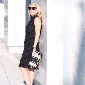 Abbey Glass Elegant Black Feathered Sleeveless Dress